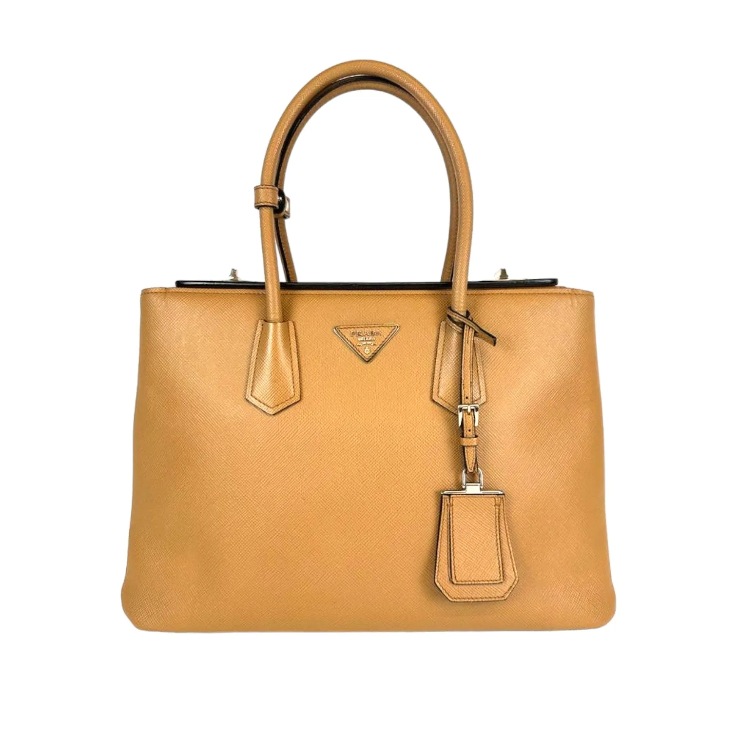 Prada Turnlock Twin Caramel Saffiano Cuir