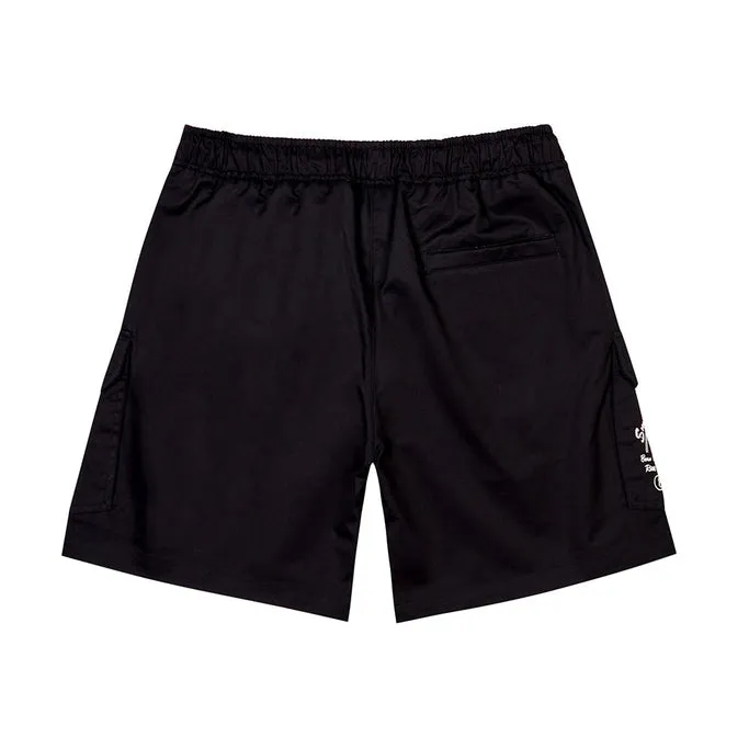 Printed Twill Workwear Shorts - Black