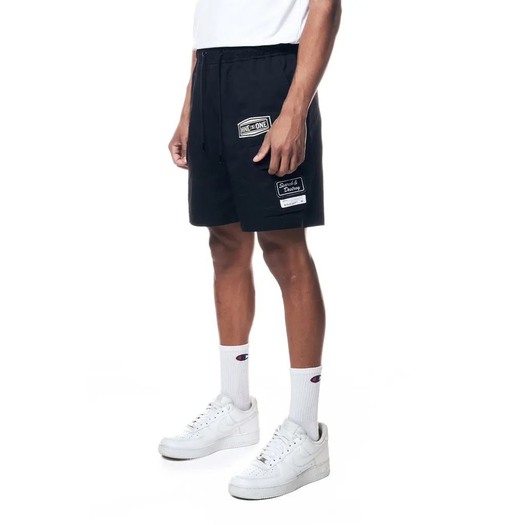 Printed Twill Workwear Shorts - Black