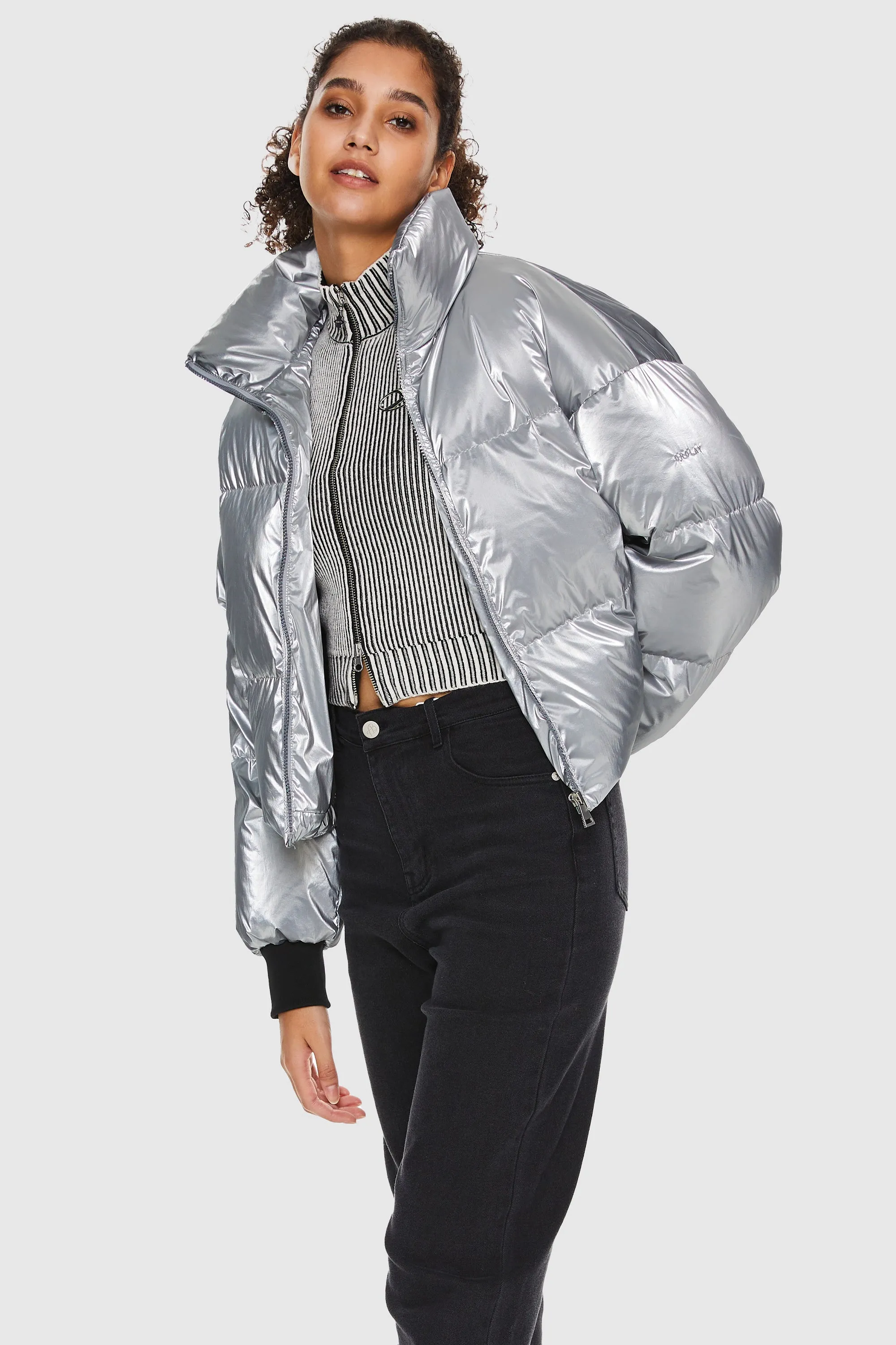 Puff-O Cosmos Metallic Shiny Cropped Winter Puffer Jacket