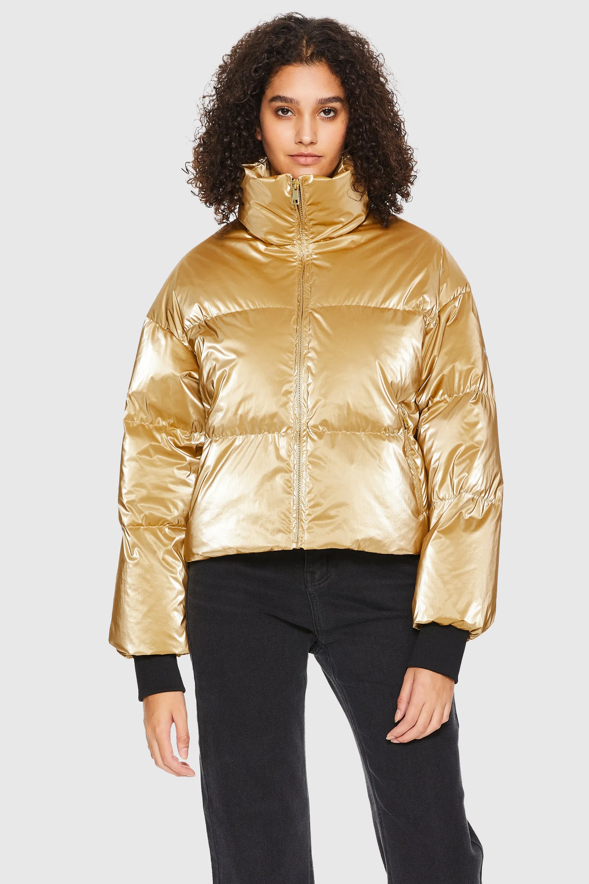 Puff-O Cosmos Metallic Shiny Cropped Winter Puffer Jacket