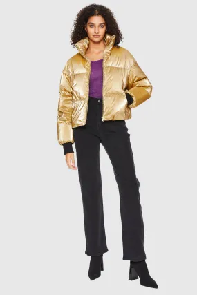 Puff-O Cosmos Metallic Shiny Cropped Winter Puffer Jacket