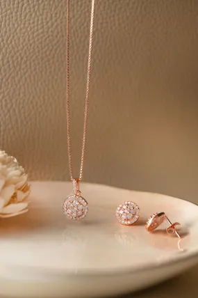 Radiant Cluster Rose Gold Plated Sterling Silver Pendant Set