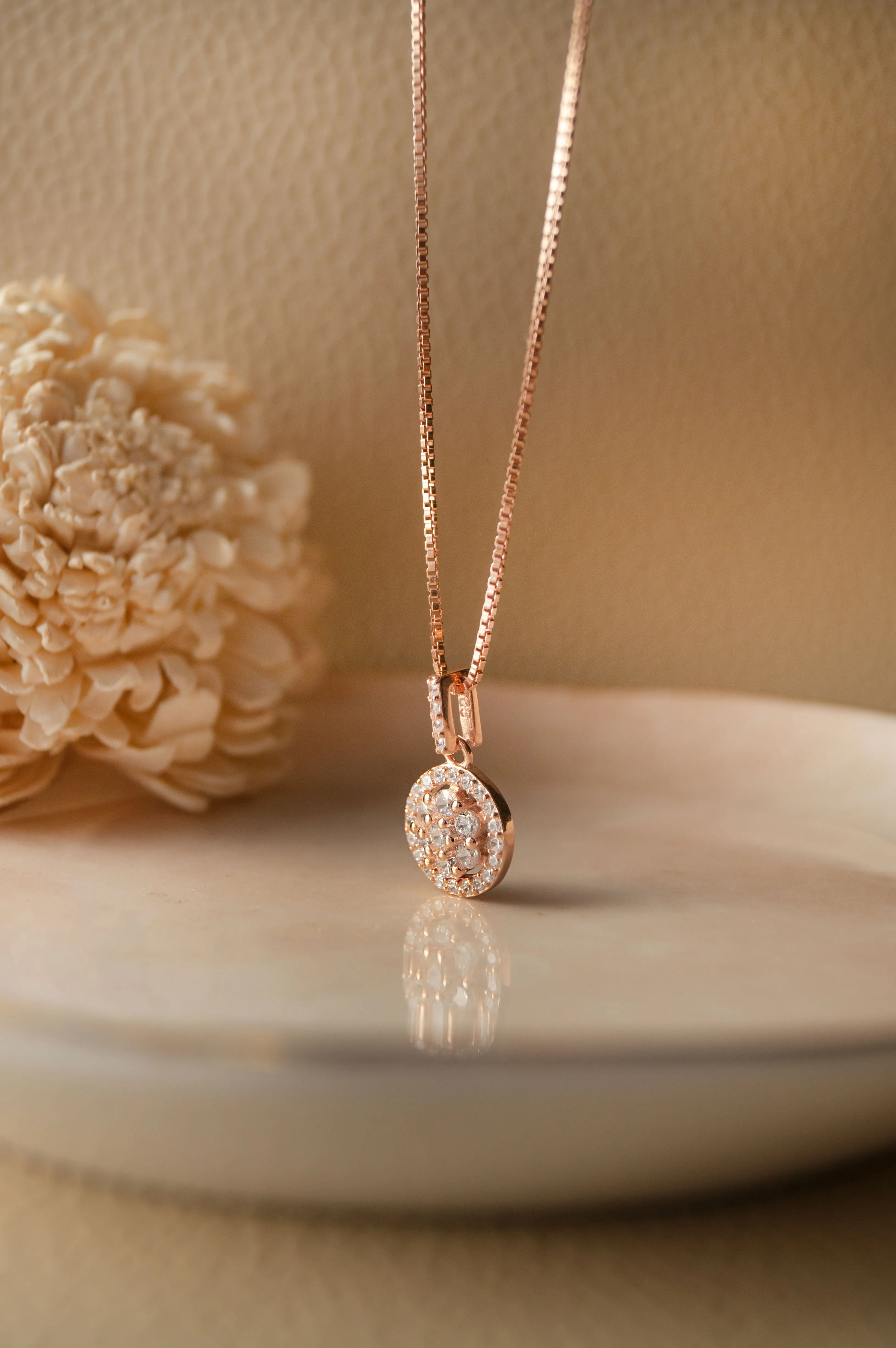 Radiant Cluster Rose Gold Plated Sterling Silver Pendant Set