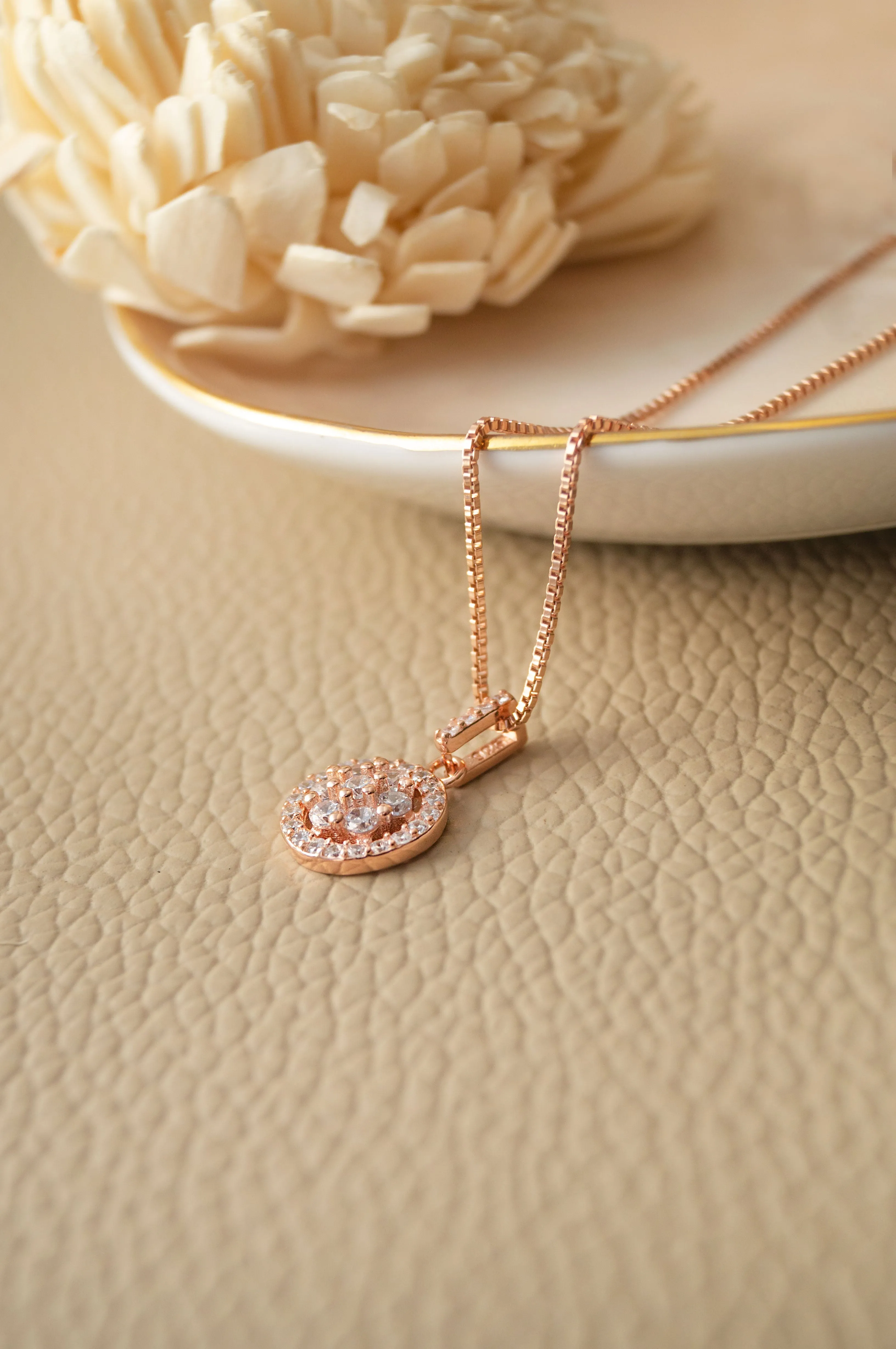 Radiant Cluster Rose Gold Plated Sterling Silver Pendant Set