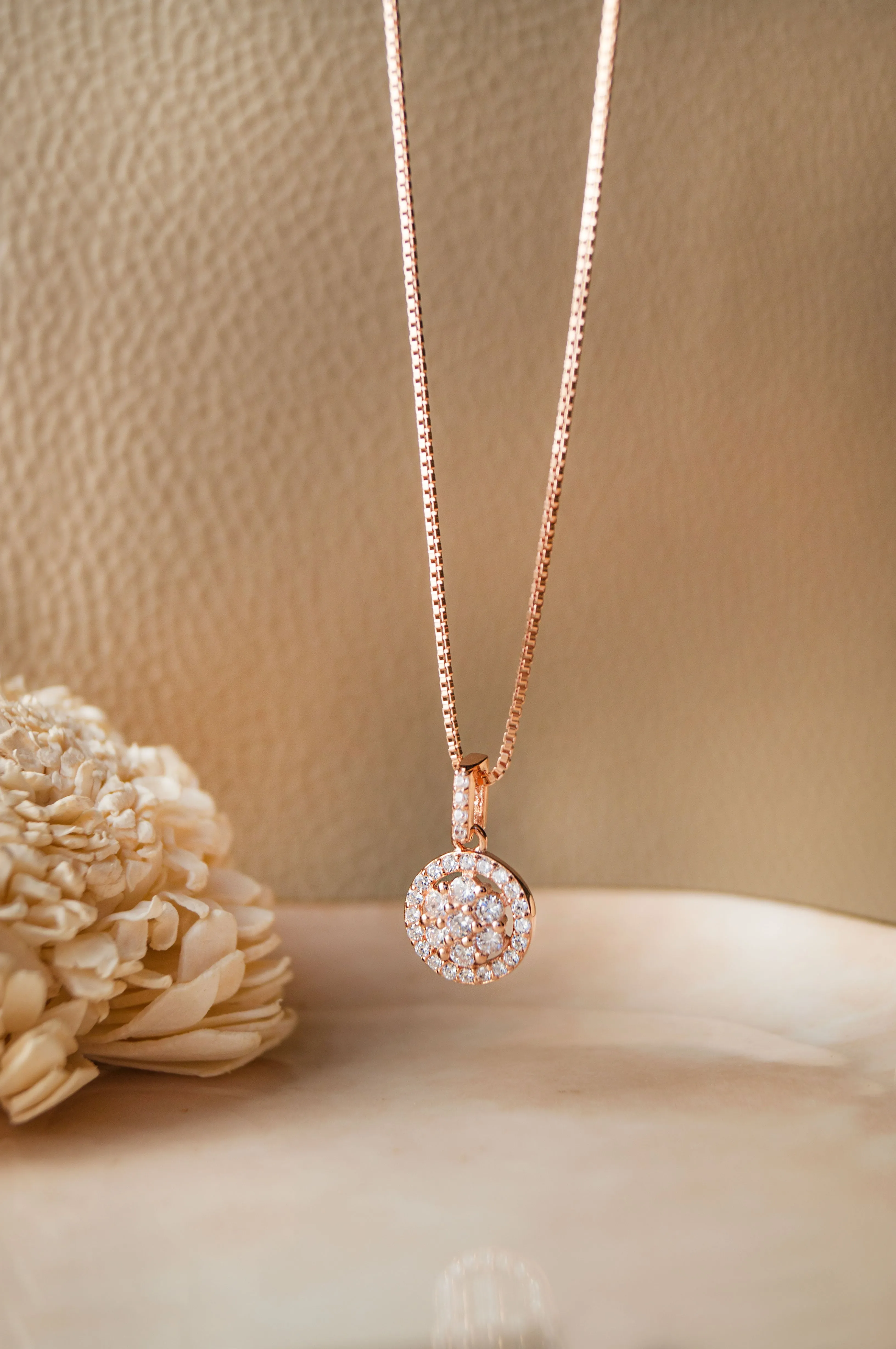 Radiant Cluster Rose Gold Plated Sterling Silver Pendant Set