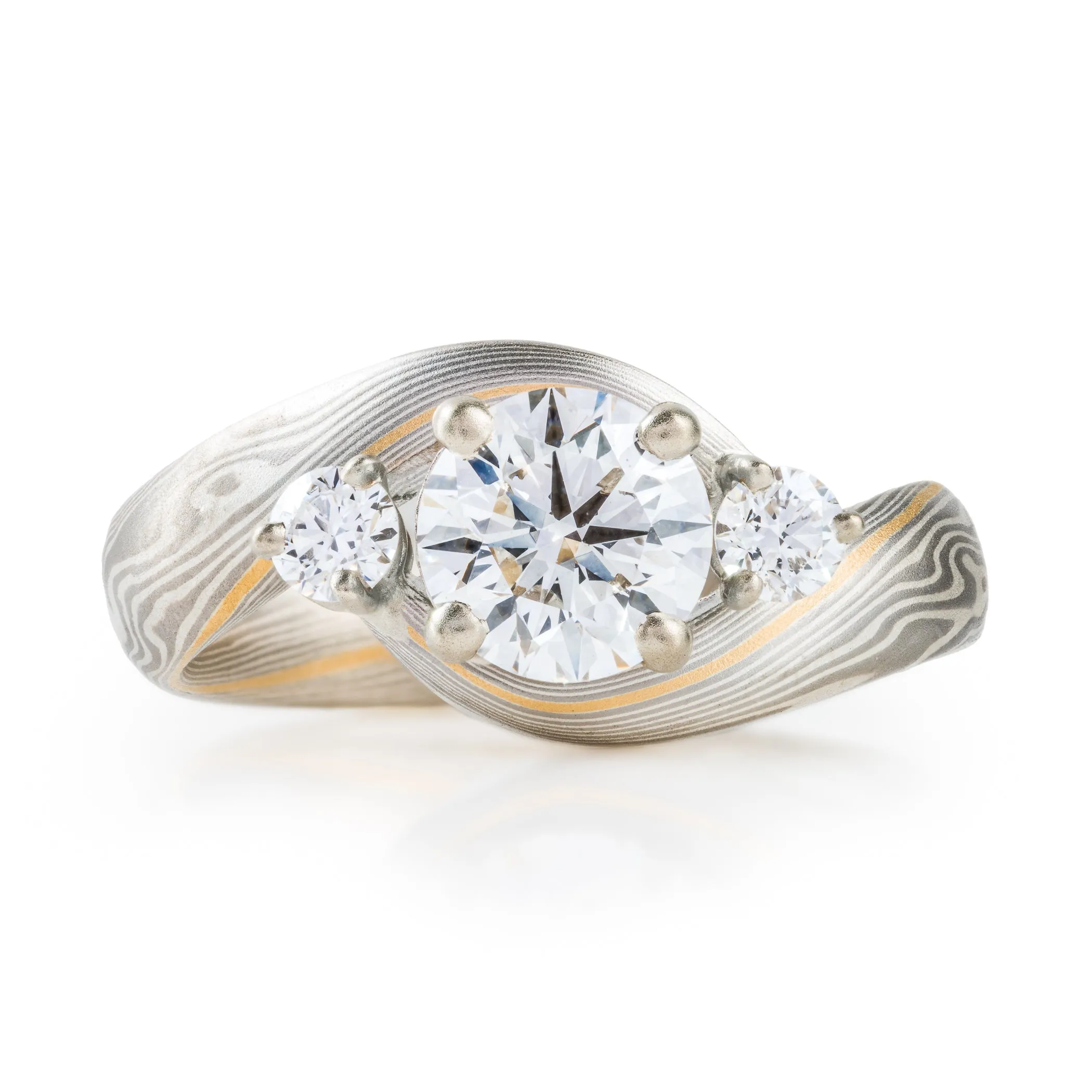 Radiant Custom Diamond Wedding Ring with 22kt Gold Stratum