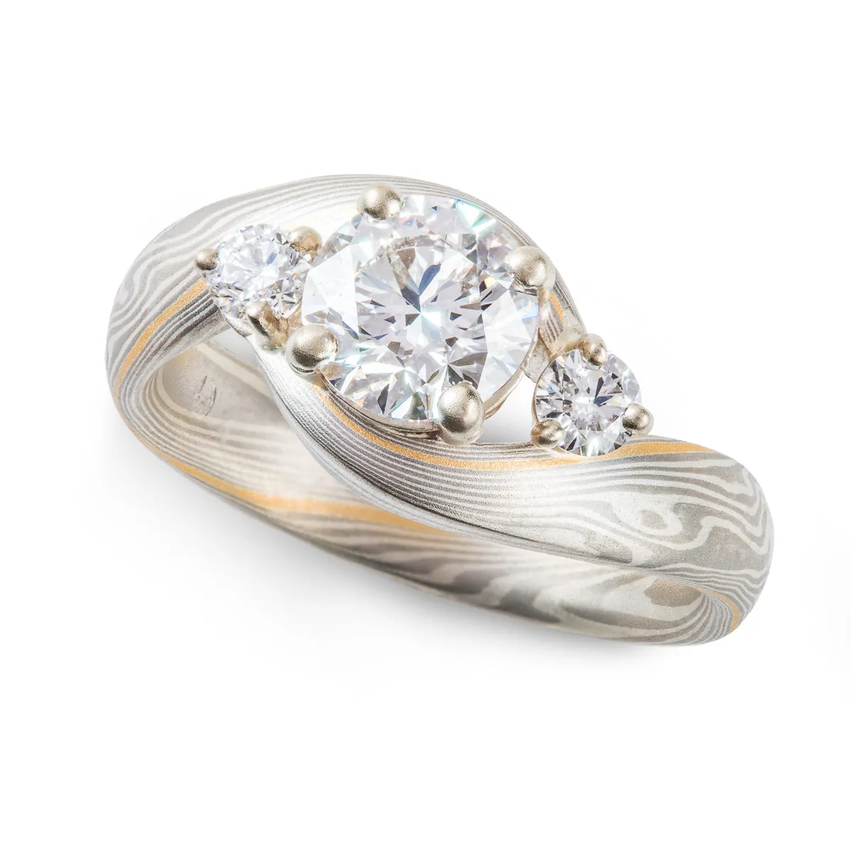 Radiant Custom Diamond Wedding Ring with 22kt Gold Stratum