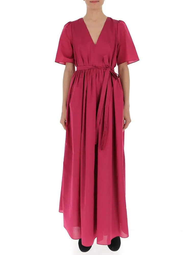 'S Max Mara Pleated V-Neck Maxi Dress