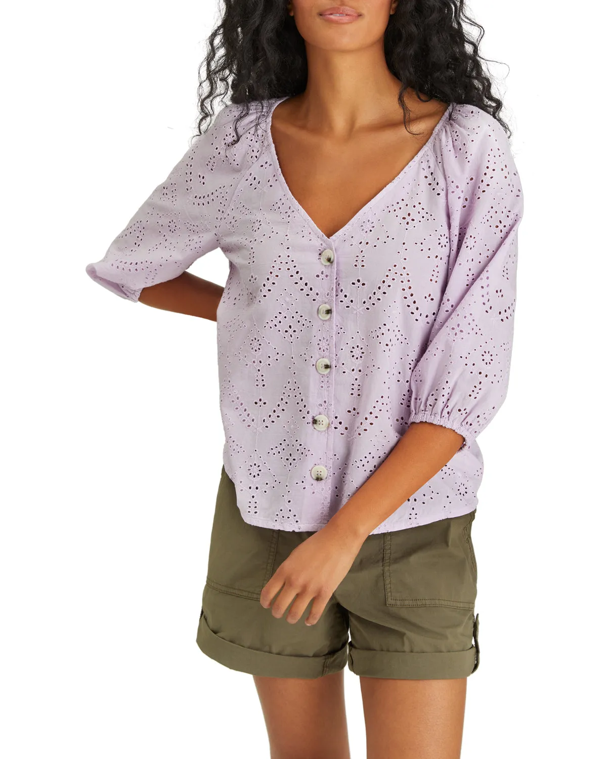 Sanctuary Women's Modern Button Front Top - LAVENDER ICE