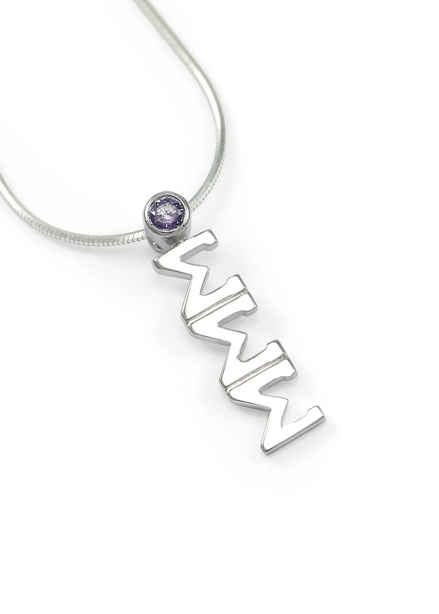 Sigma Sigma Sigma Sterling Silver Lavaliere with Purple CZ Crystal