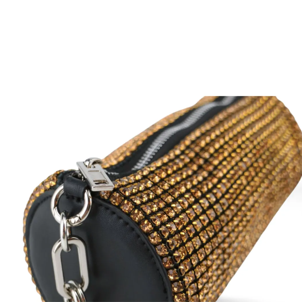 Silver and Gold Rhinestones Clutch Cylinder Evening Handbag For Women