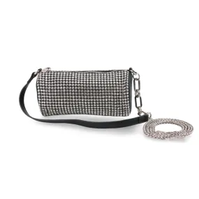 Silver and Gold Rhinestones Clutch Cylinder Evening Handbag For Women