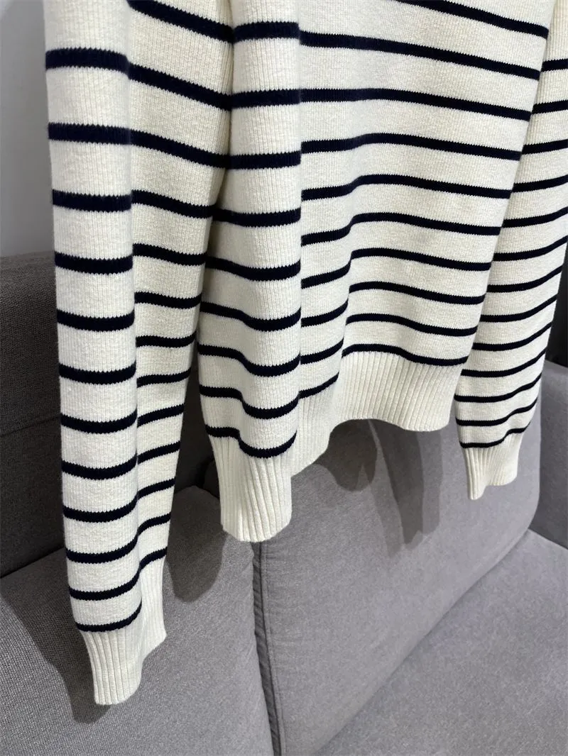 Soft Comfy Colour Block Stripes Polo Knitted Zip Pullover Sweater