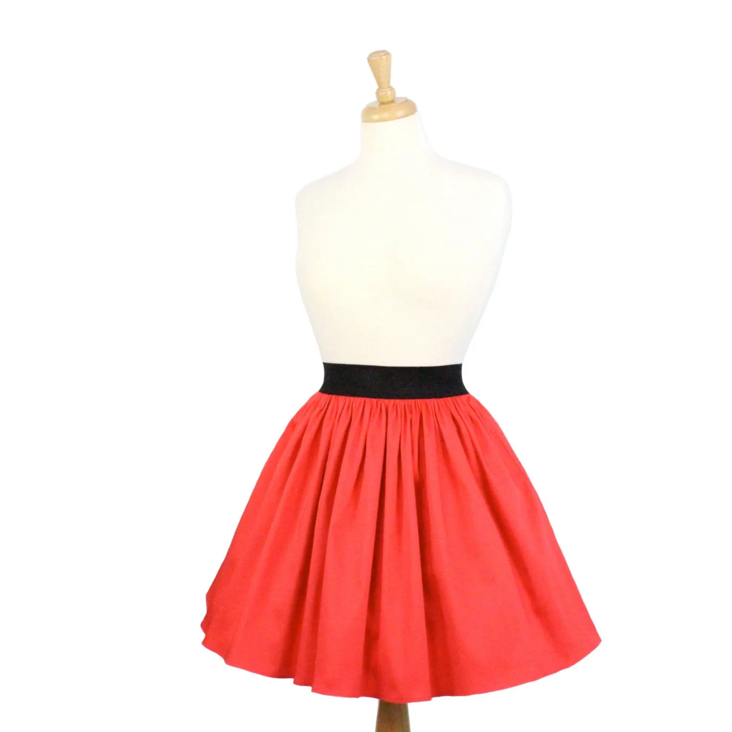 Solid Coral Red A-line Pleated Skirt #S-AP645