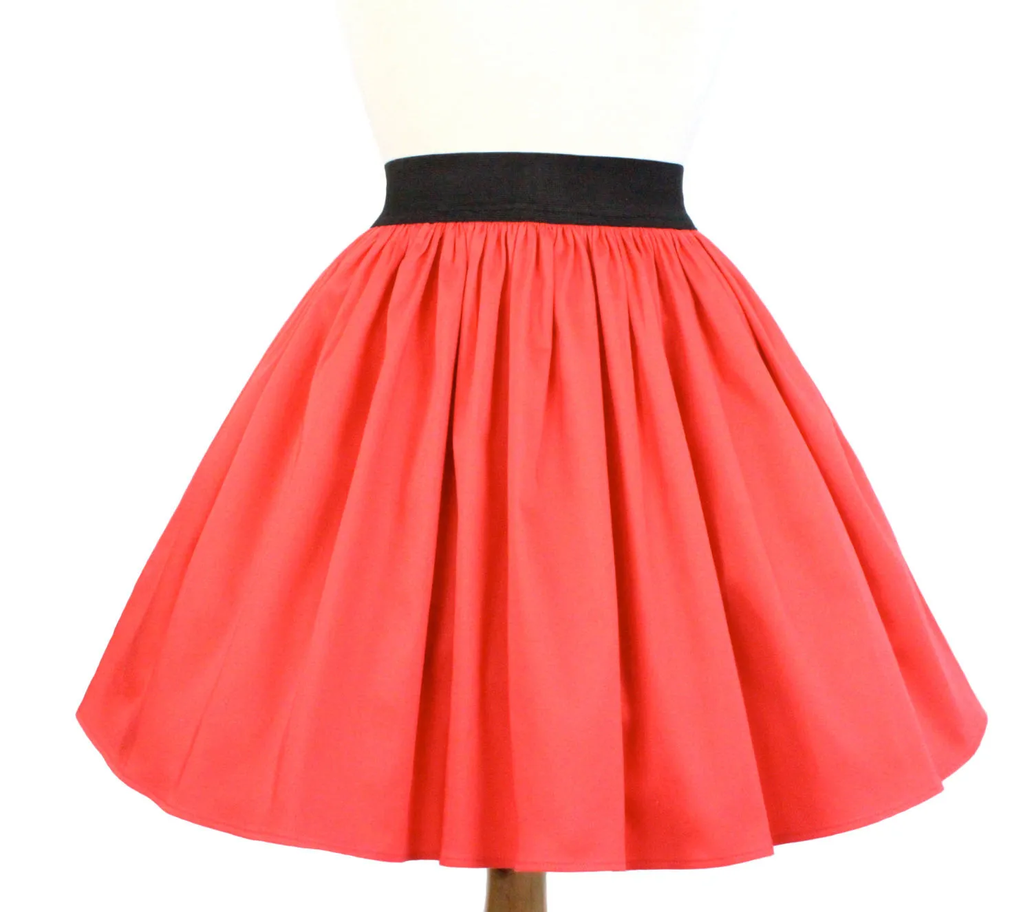 Solid Coral Red A-line Pleated Skirt #S-AP645