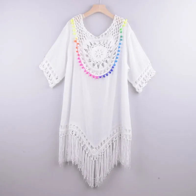 Southeast Asia Hand Crocheting Large round Stitching Loose-Fitting Tassel Vacation Beach Cover-up Spot