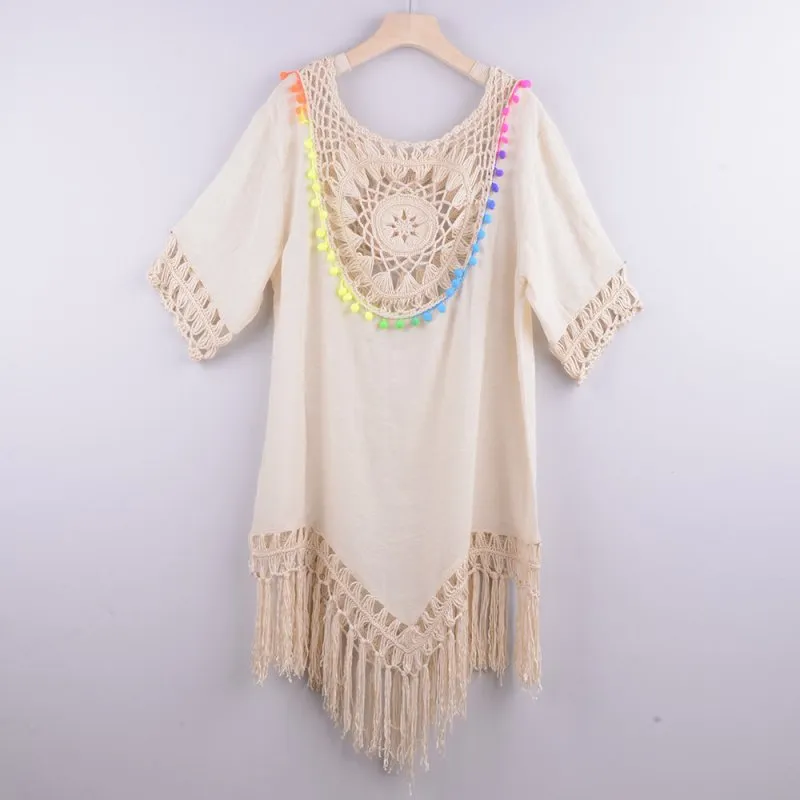 Southeast Asia Hand Crocheting Large round Stitching Loose-Fitting Tassel Vacation Beach Cover-up Spot