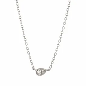 Sterling Silver Off-Set Pear-Shaped Disc Pendant Necklace with Two Star-Set Diamonds