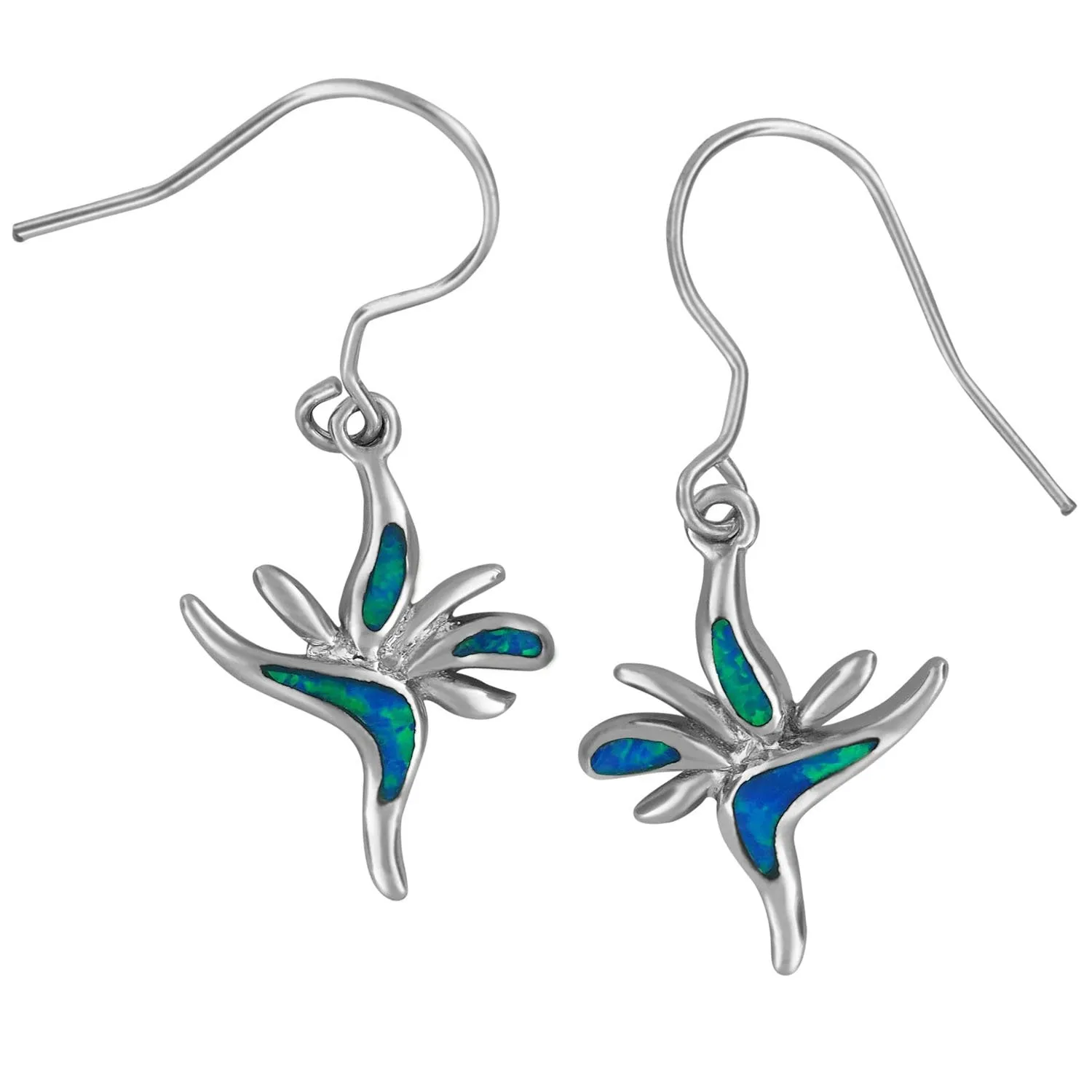 Sterling Silver Synthetic Opal Bird of Paradise Dangle Earrings