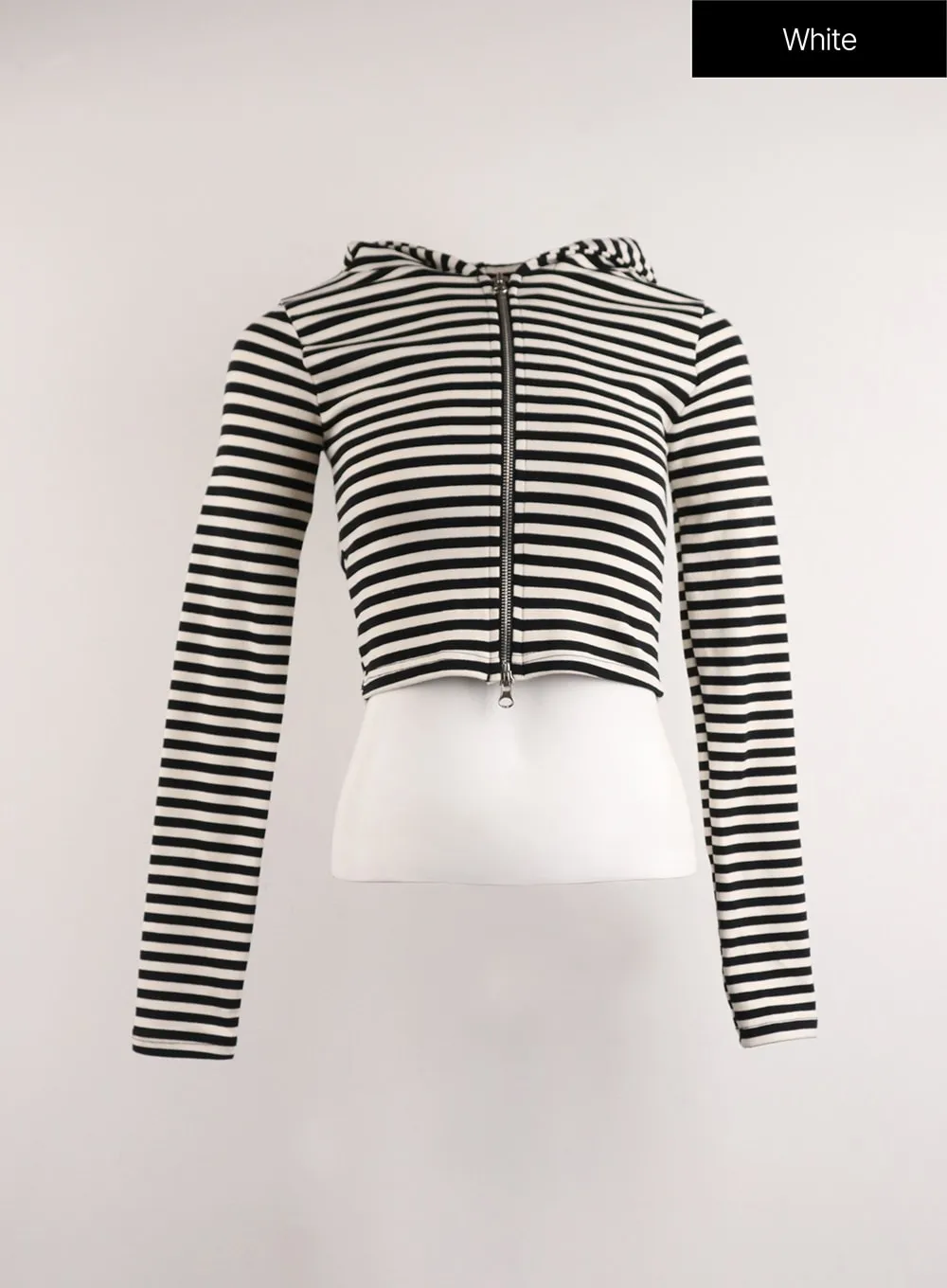 Stripe Hooded Crop Zip-Up Top CJ412