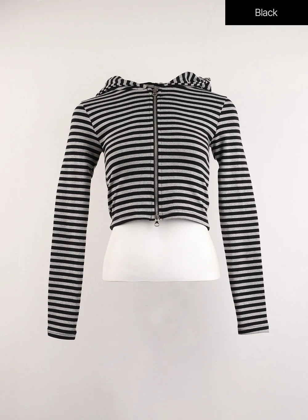 Stripe Hooded Crop Zip-Up Top CJ412