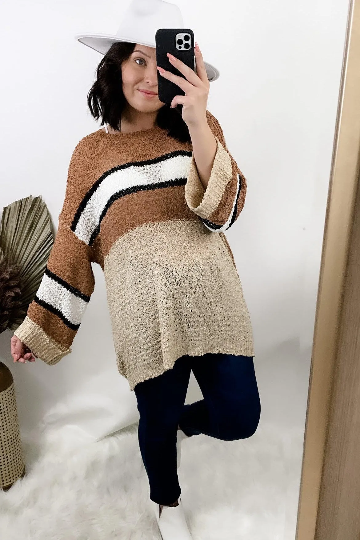 The Final Rose- {Pink/Cream & Olive/Tan} Striped Color Block Knit Sweater