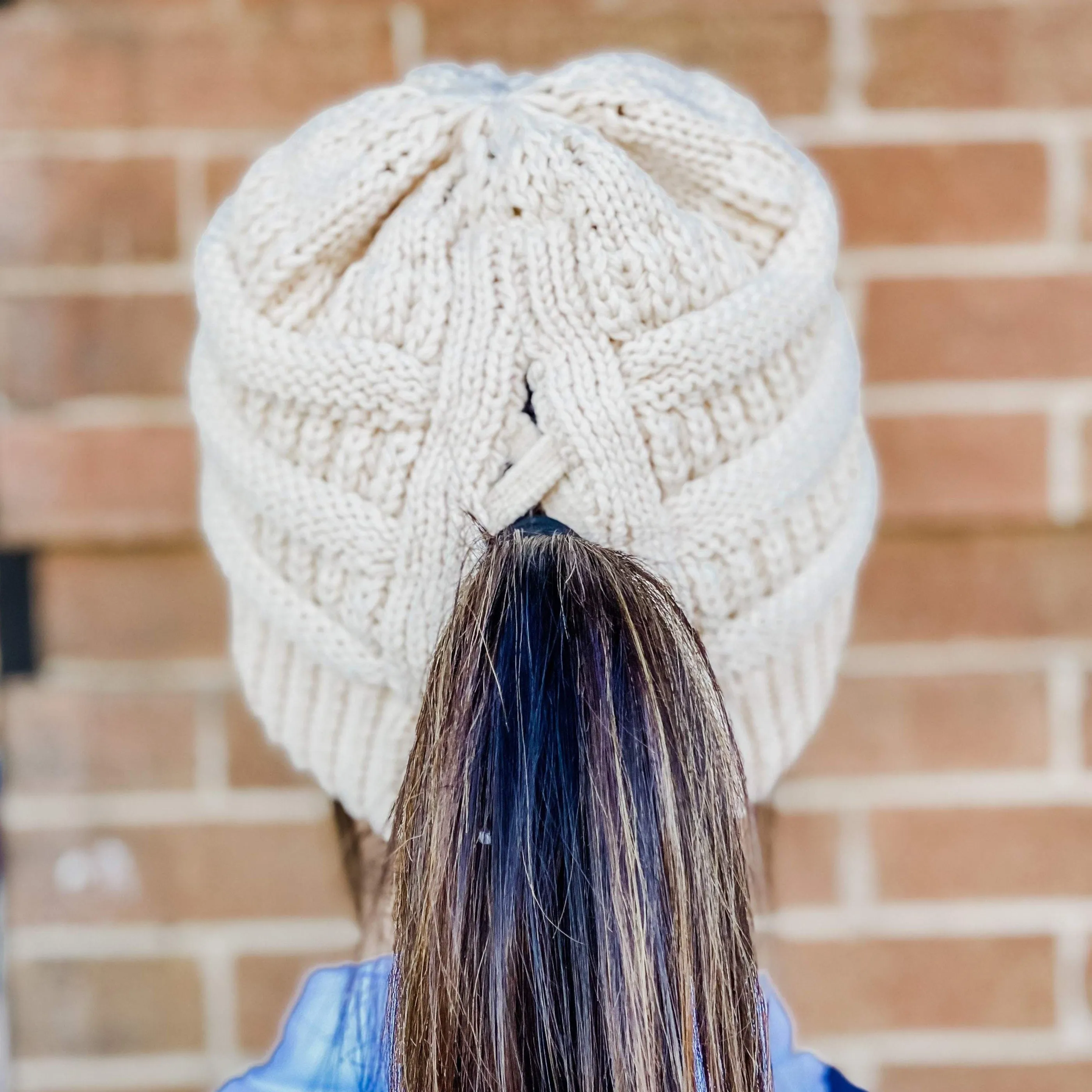 Thin Blue Line Heart Criss-Cross Knit Beanie