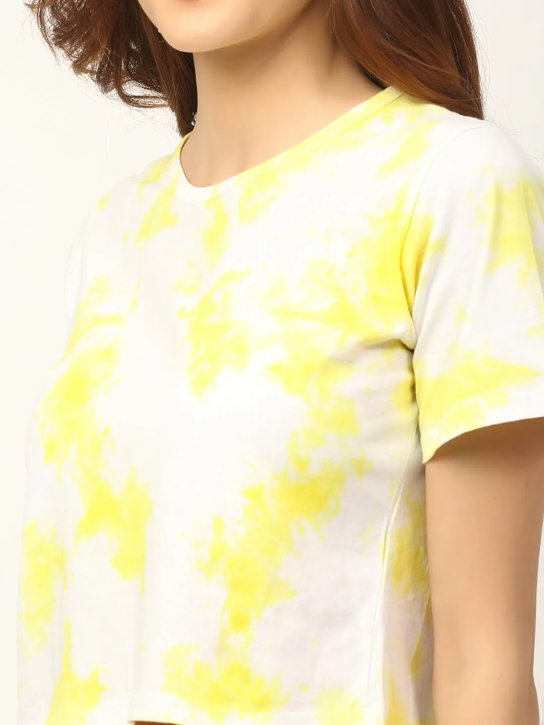 Tie & Dye Round Neck Half Sleeve Crop Top