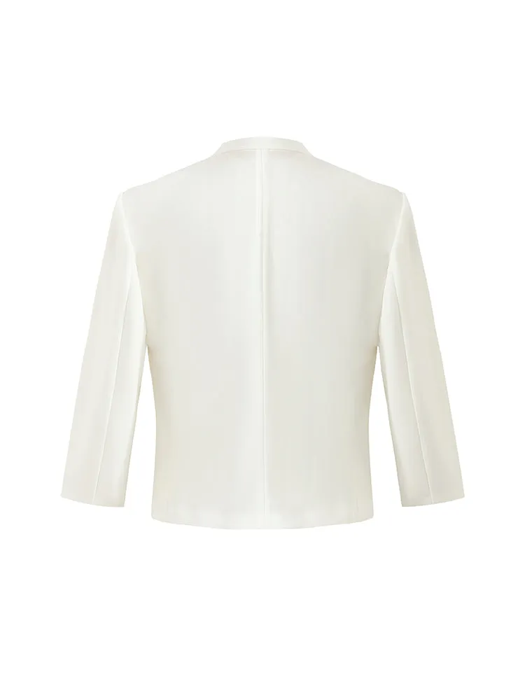 Triacetate 3/4 Sleeves Women Crop Blazer