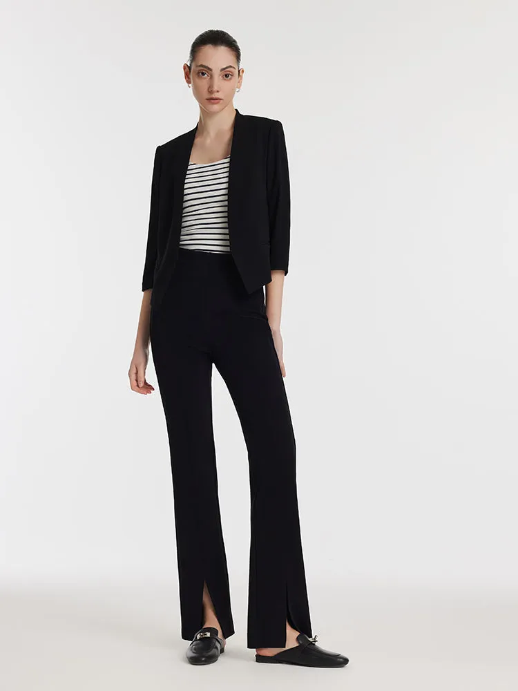 Triacetate 3/4 Sleeves Women Crop Blazer