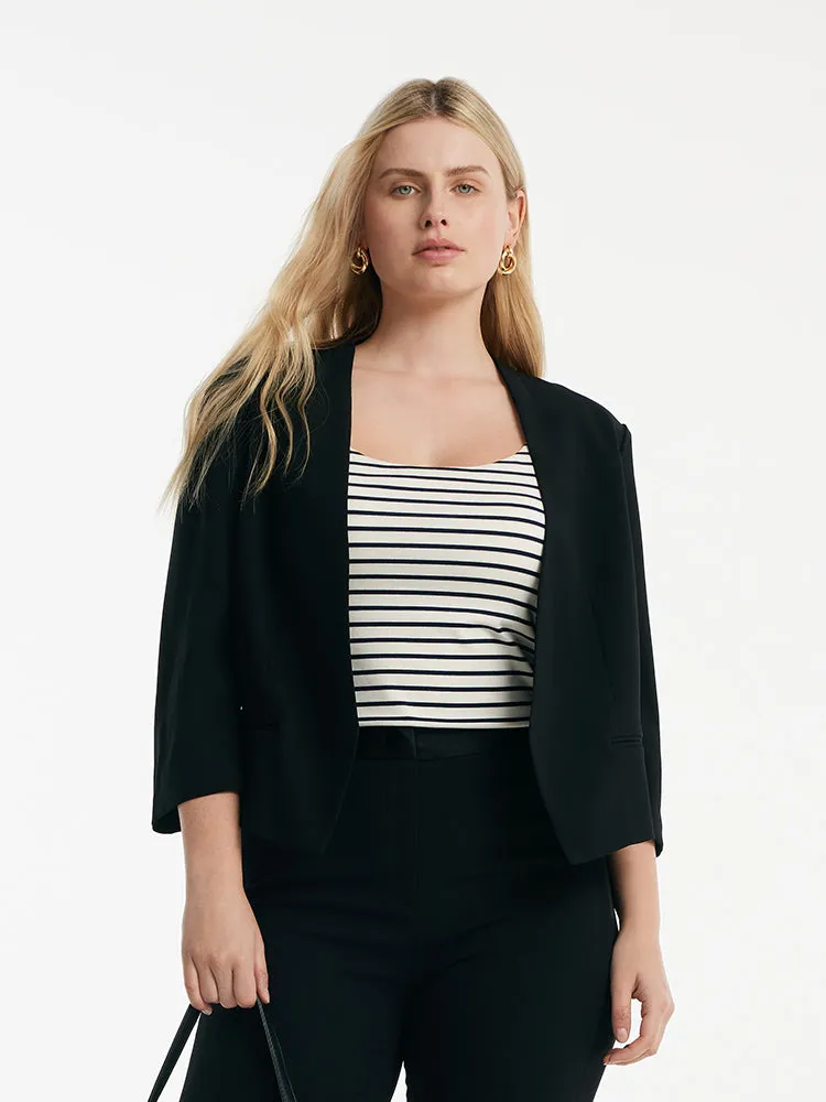 Triacetate 3/4 Sleeves Women Crop Blazer