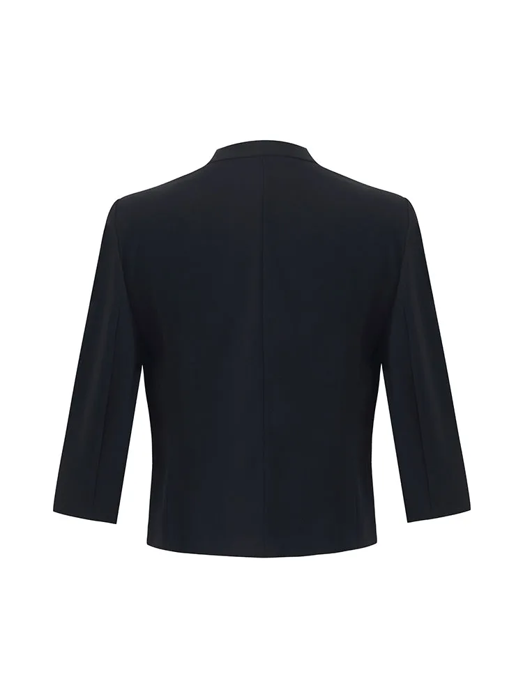 Triacetate 3/4 Sleeves Women Crop Blazer