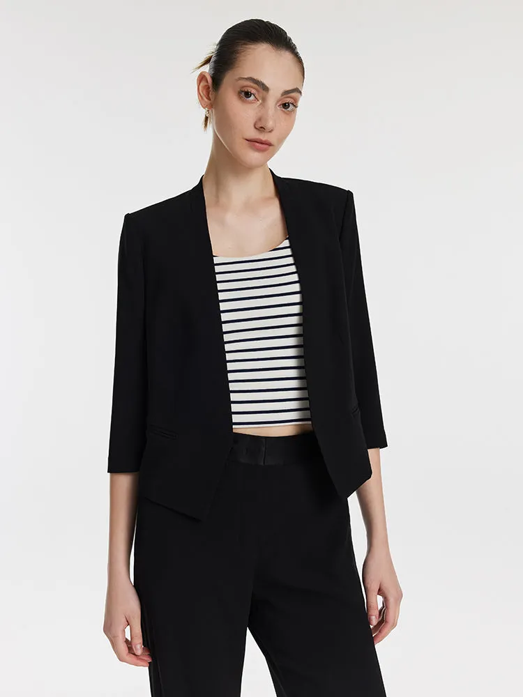 Triacetate 3/4 Sleeves Women Crop Blazer