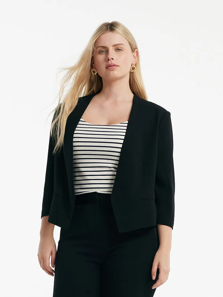 Triacetate 3/4 Sleeves Women Crop Blazer