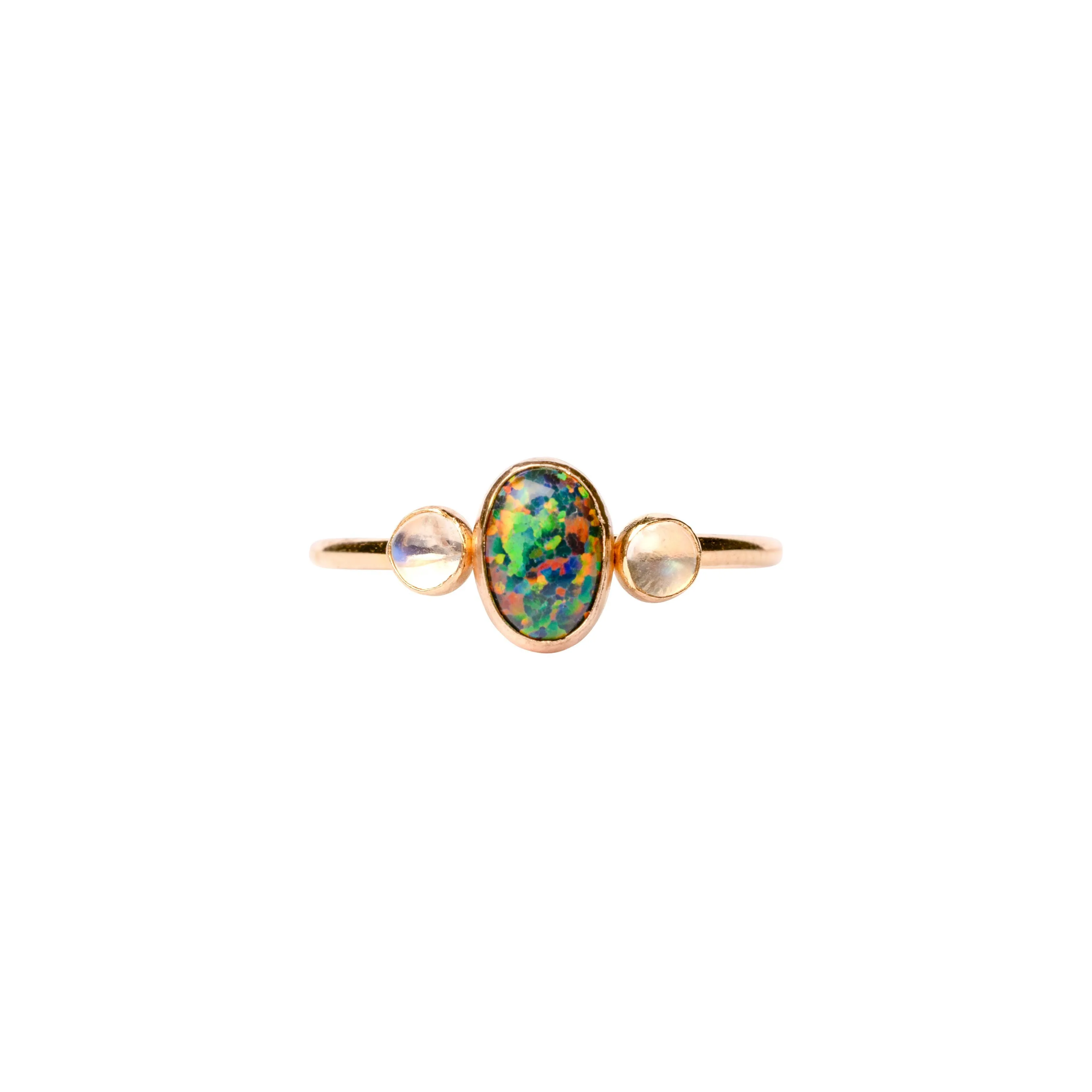 Trilogy Black Opal and Moonstone Ring Goddess Ring Dark Moon