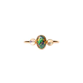 Trilogy Black Opal and Moonstone Ring Goddess Ring Dark Moon