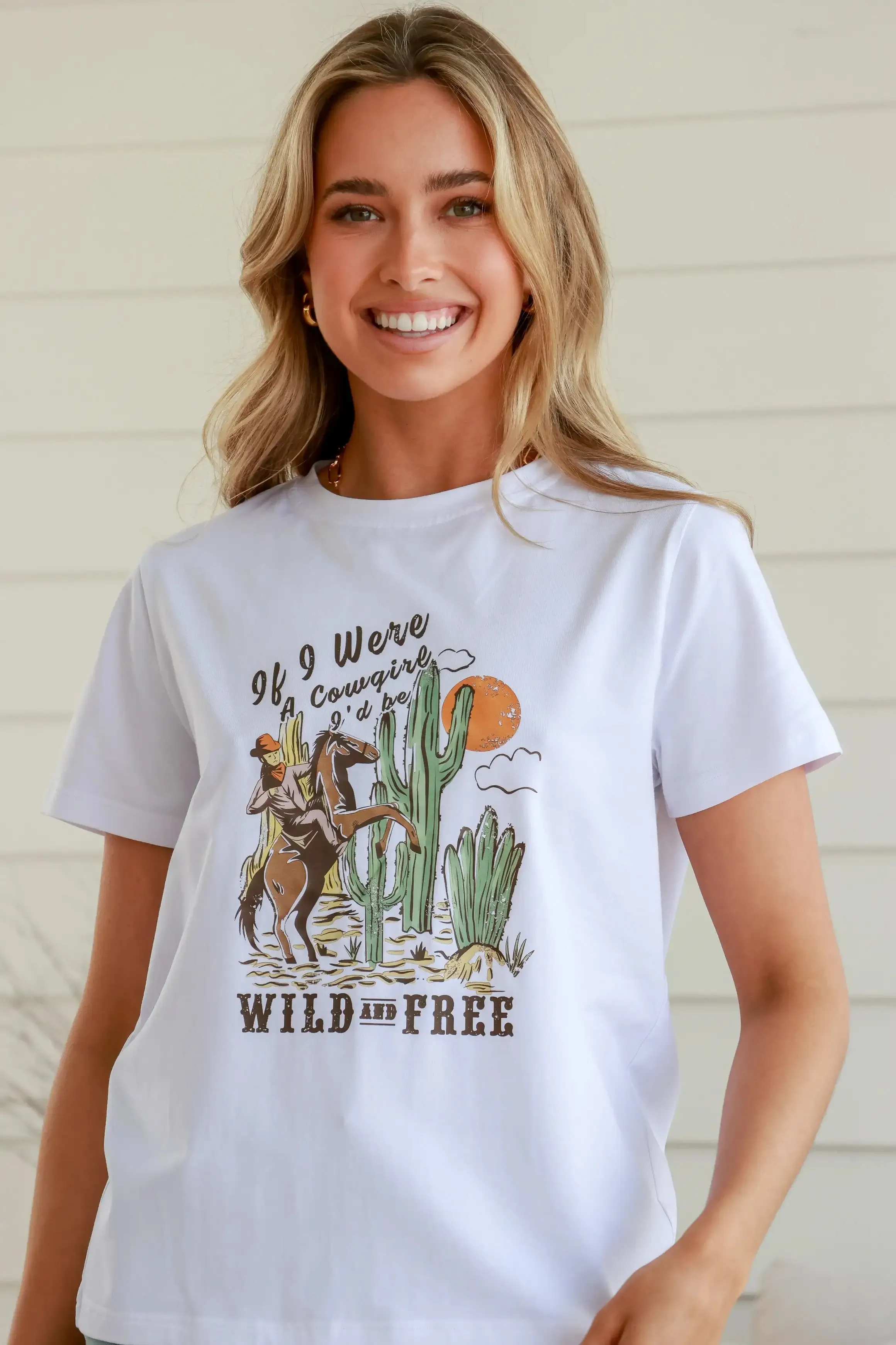 Wild and Free White Band Tee