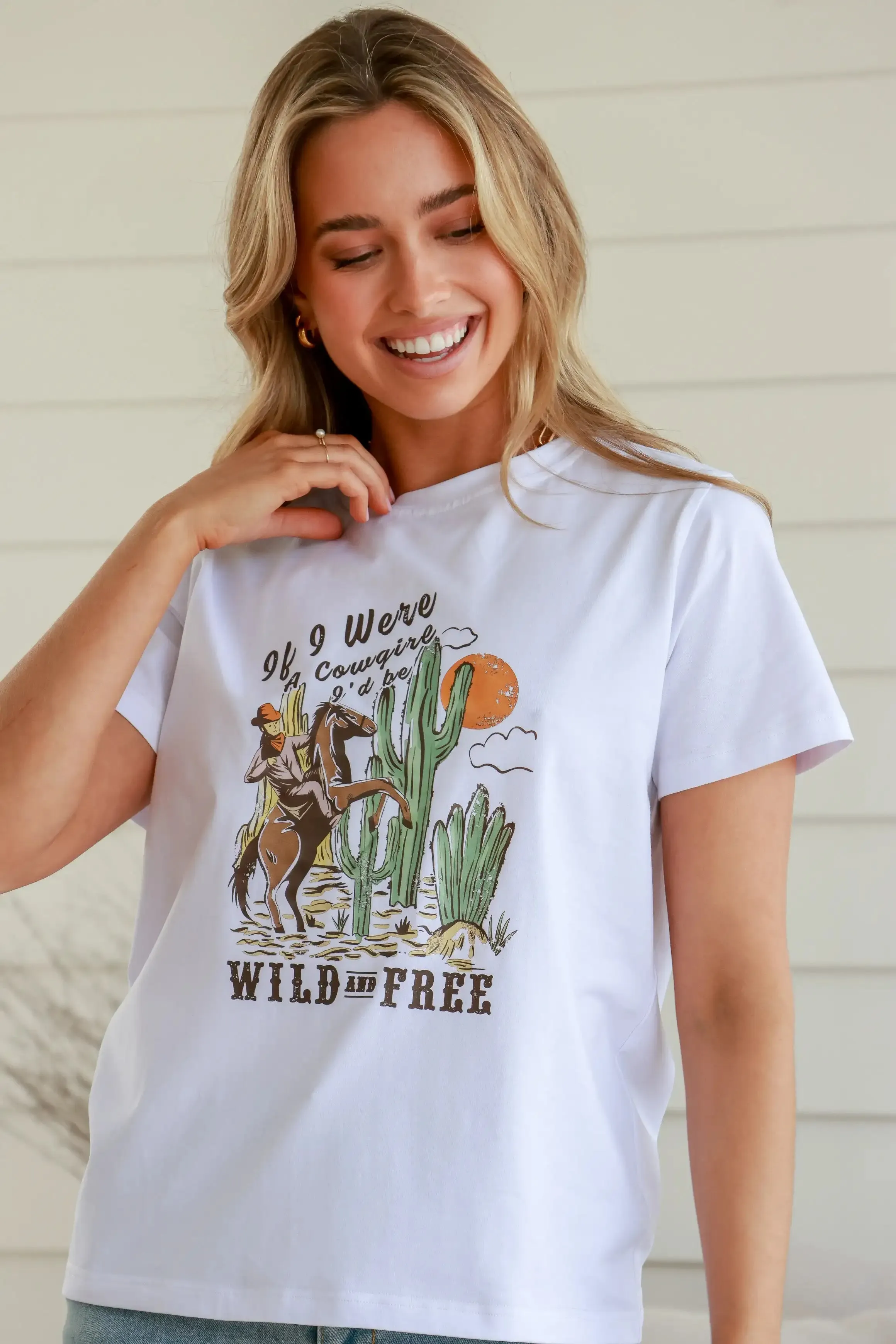 Wild and Free White Band Tee