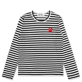 Women's Striped Big Heart L/S T-Shirt - Black/White