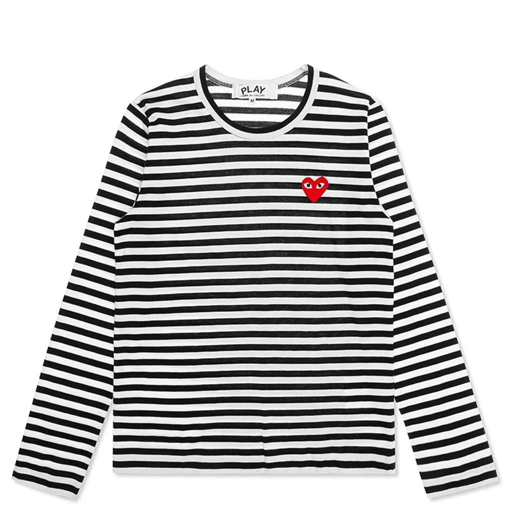 Women's Striped Big Heart L/S T-Shirt - Black/White