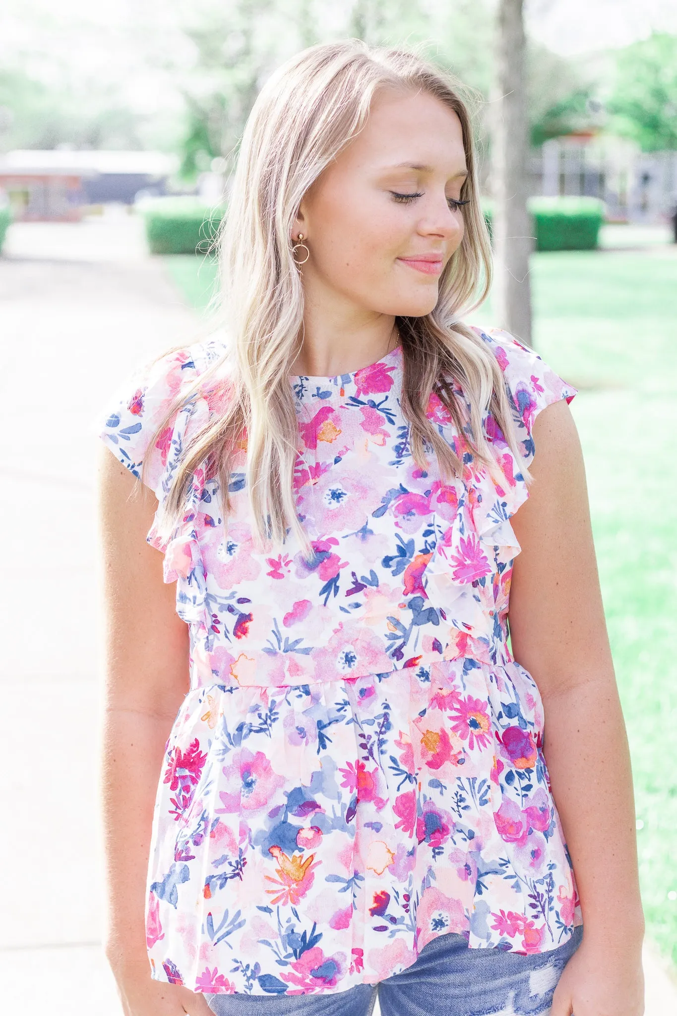 World of Wonderful Floral Top Ivory Blush