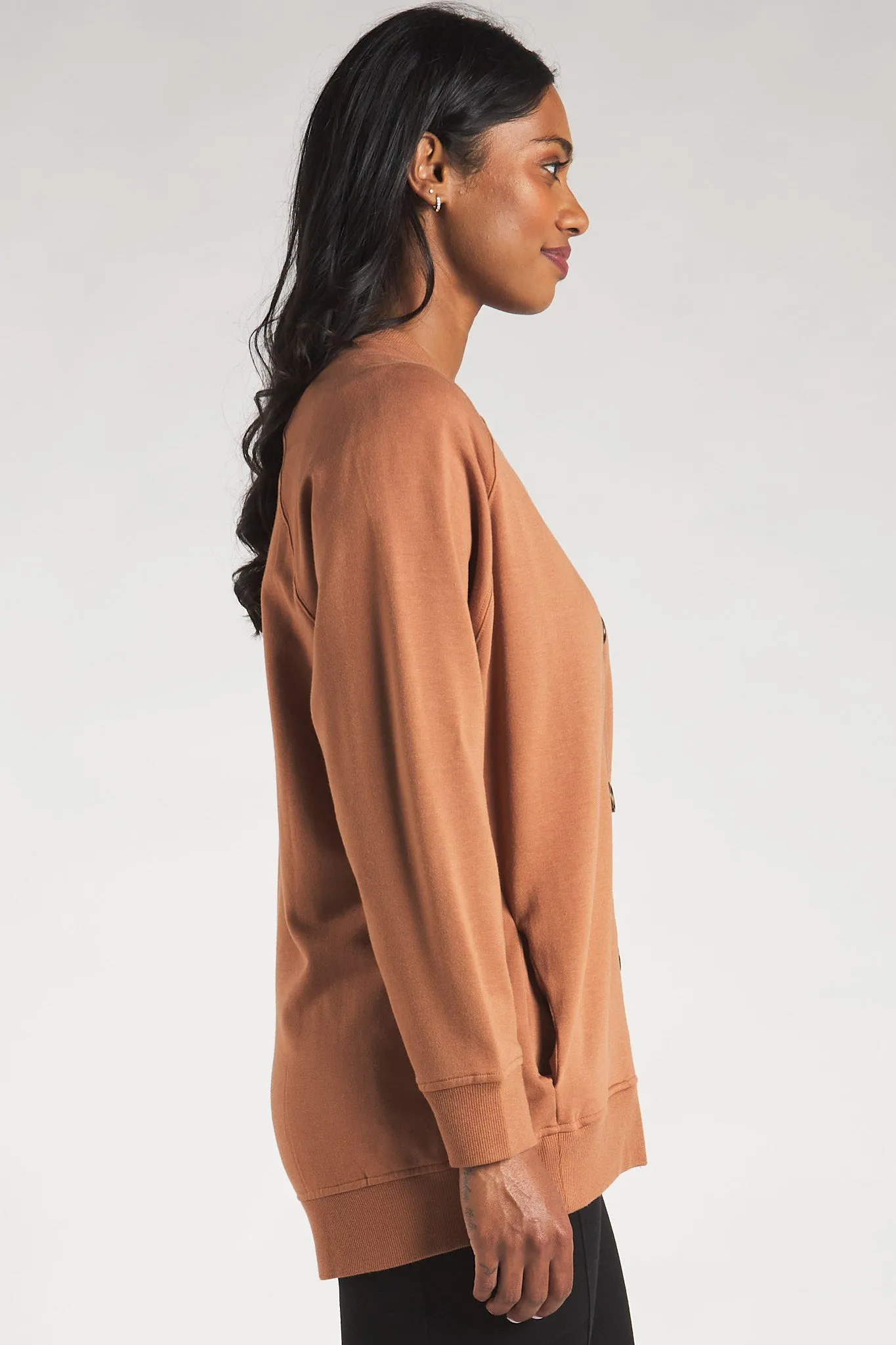 Yasmine Button-Front Bamboo Cardigan - Warm Brown