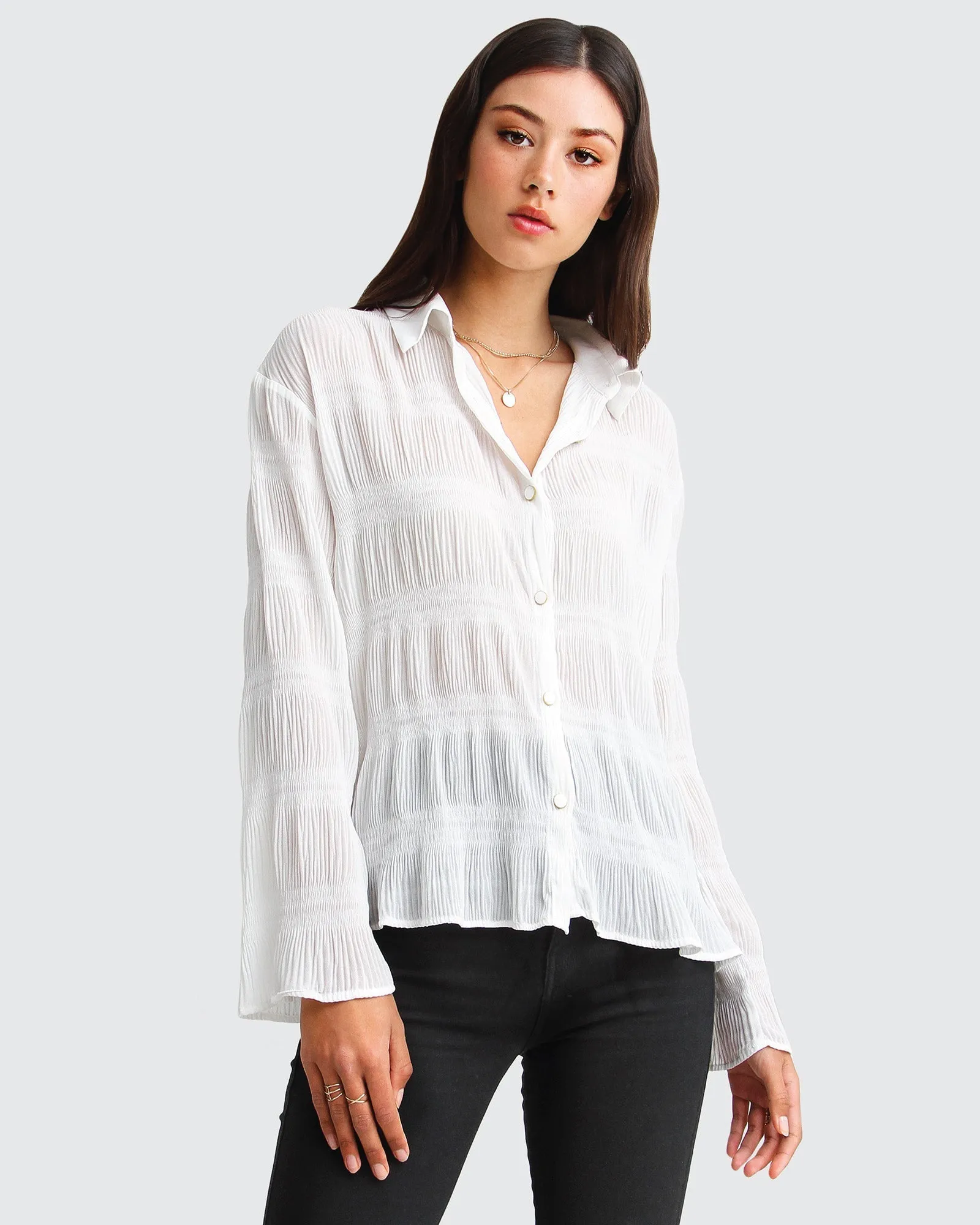 Yoko Shirred Chiffon Blouse - Cream