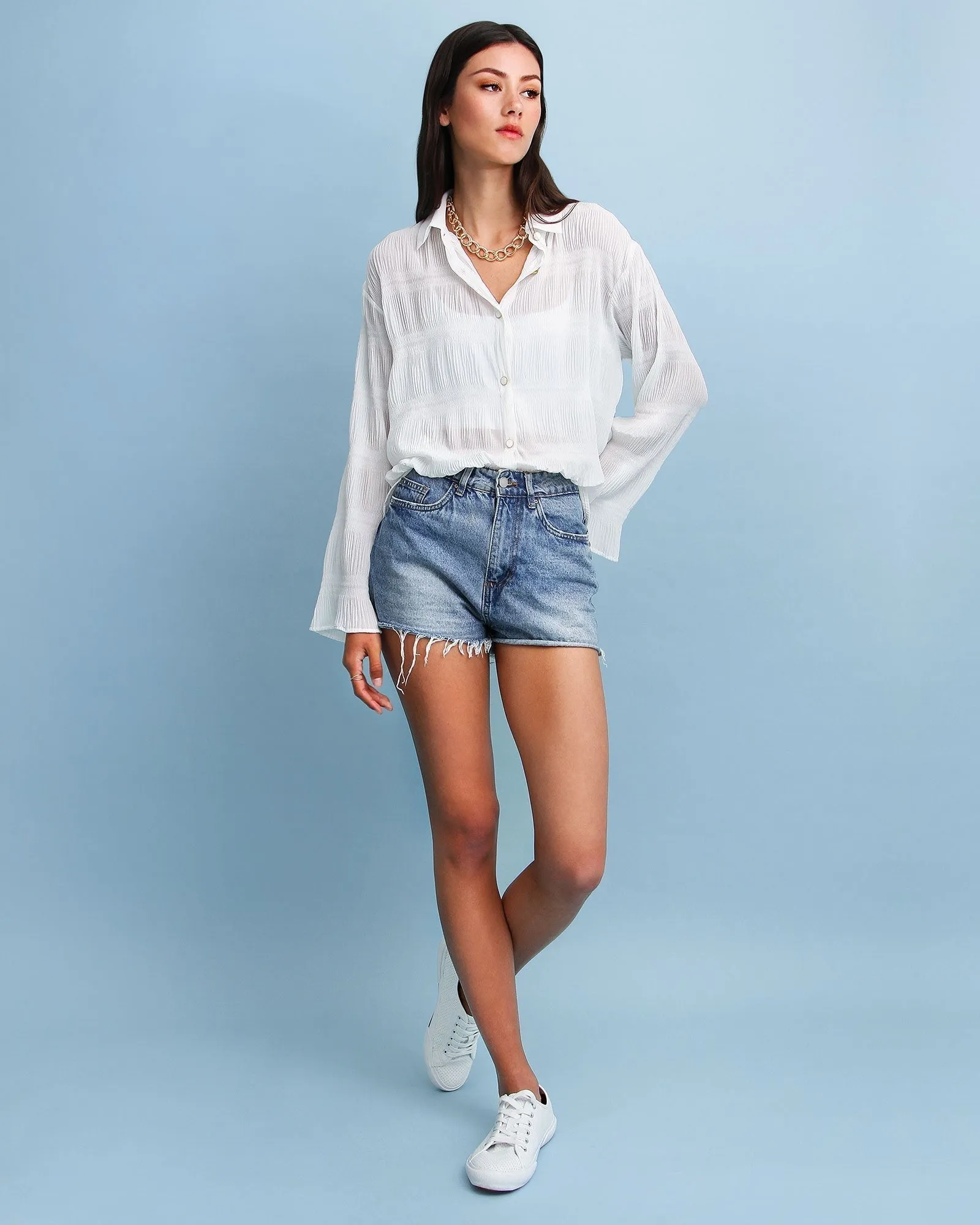 Yoko Shirred Chiffon Blouse - Cream