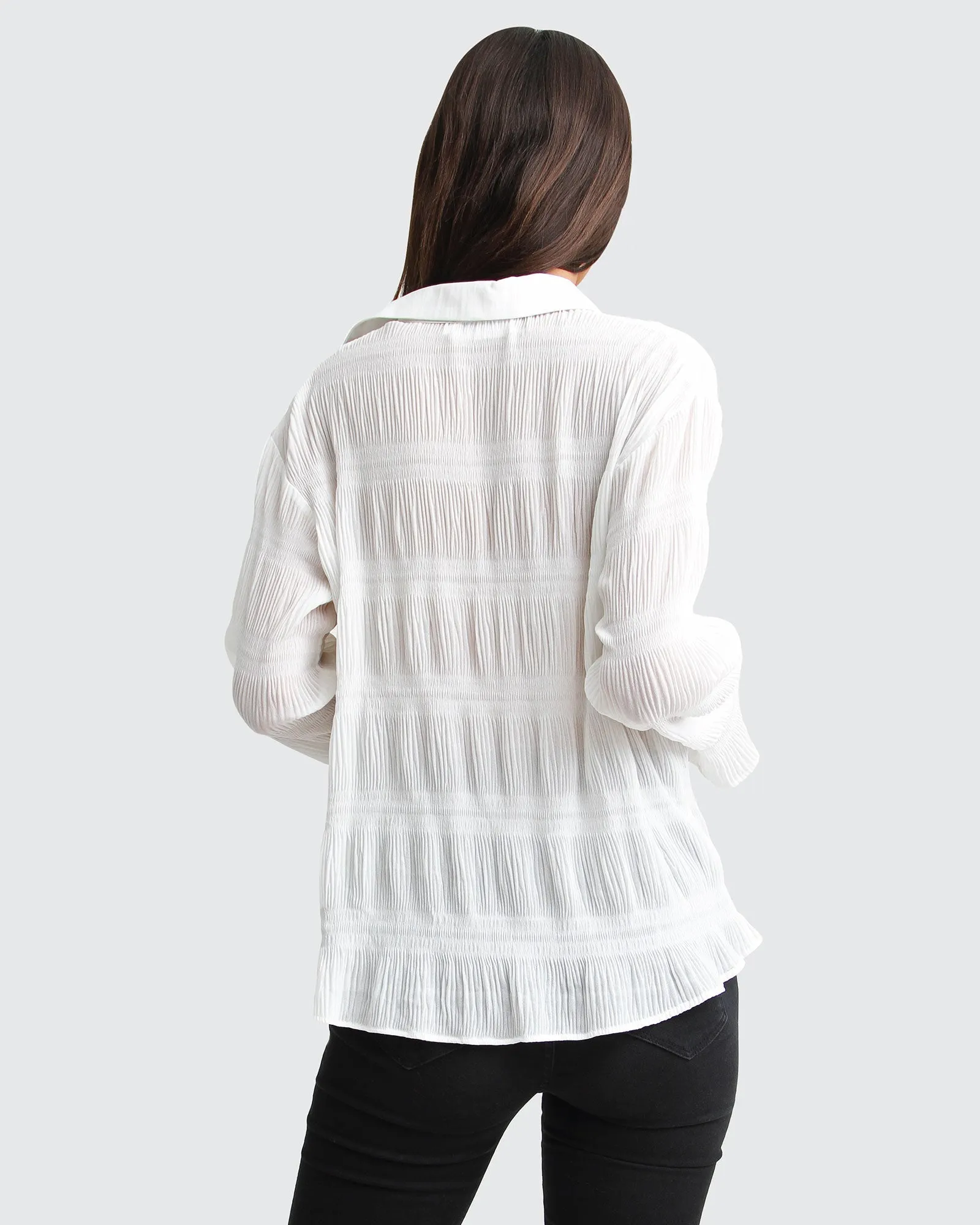 Yoko Shirred Chiffon Blouse - Cream