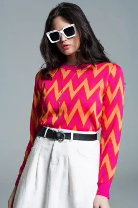 Zigzag Magenta Pink Sweater