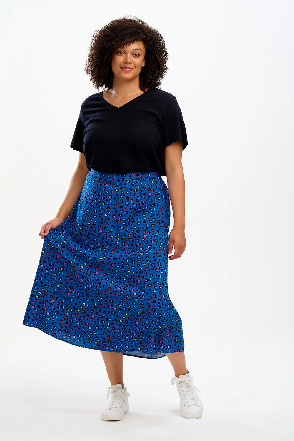 Zora Skirt - Light Navy, Rainbow Leopard